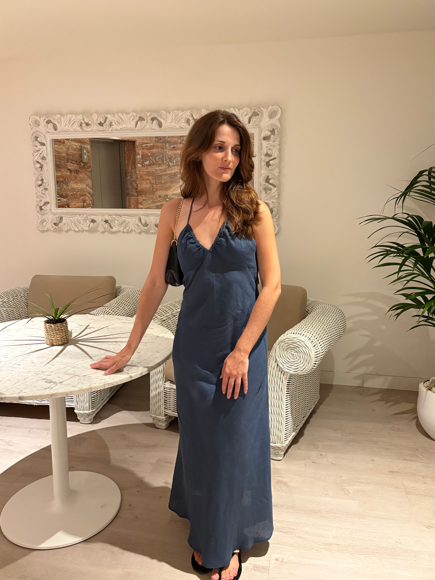 Women’s NINA Dress – 100% Navy Blue Linen | Handmade in Portugal | Size M (also fits S)