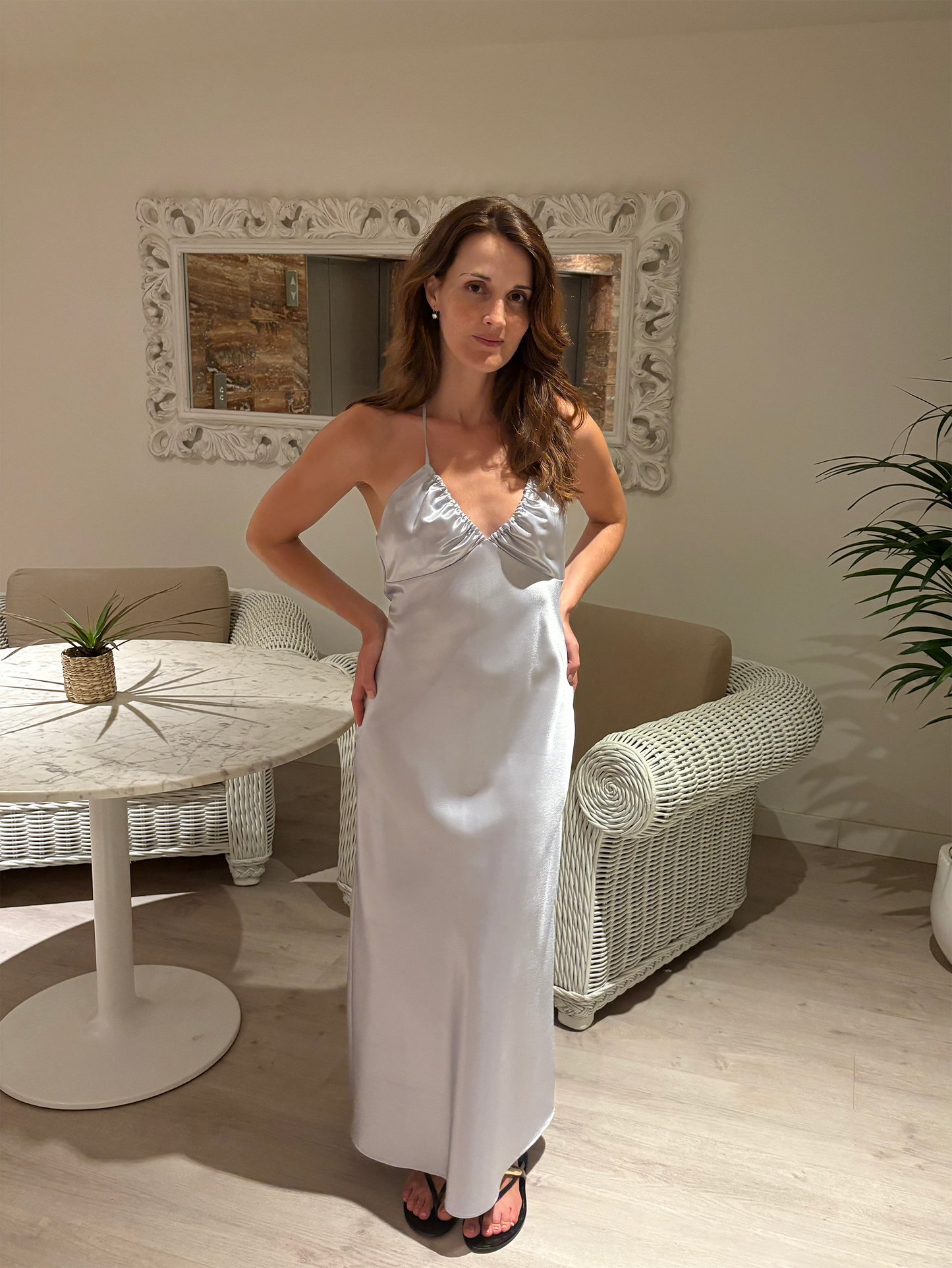 NINA Dress – Silver Duchess Satin | Handmade in Portugal | Size M (also fits S)