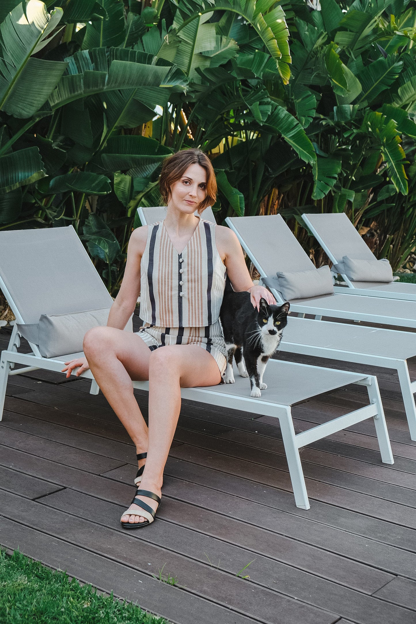 IZZY Cotton Striped Shorts – Navy, White & Sand | Handmade in Portugal | Size M
