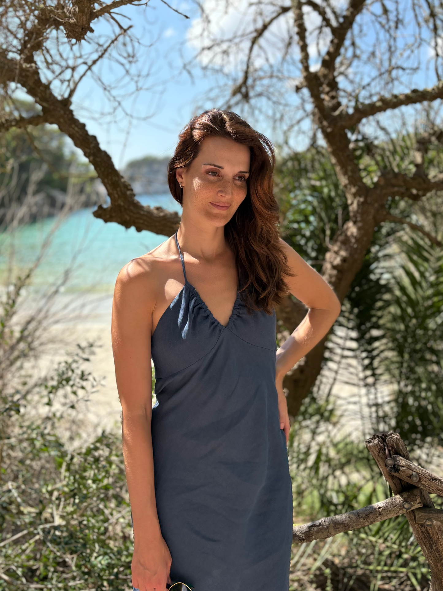 Women’s NINA Dress – 100% Navy Blue Linen | Handmade in Portugal | Size M (also fits S)